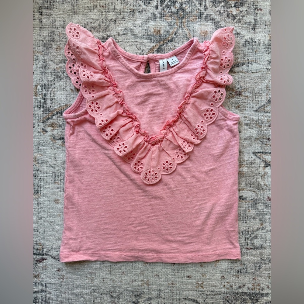Janie and Jack Pink Eyelet Ruffle Tank Top